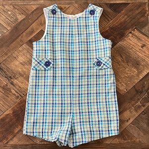 Plaid seersucker boys romper/ Jon Jon. Vintage.